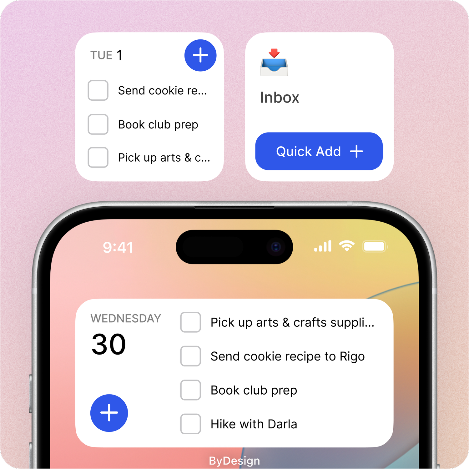 ByDesign app iOS widget and app, ByDesign features