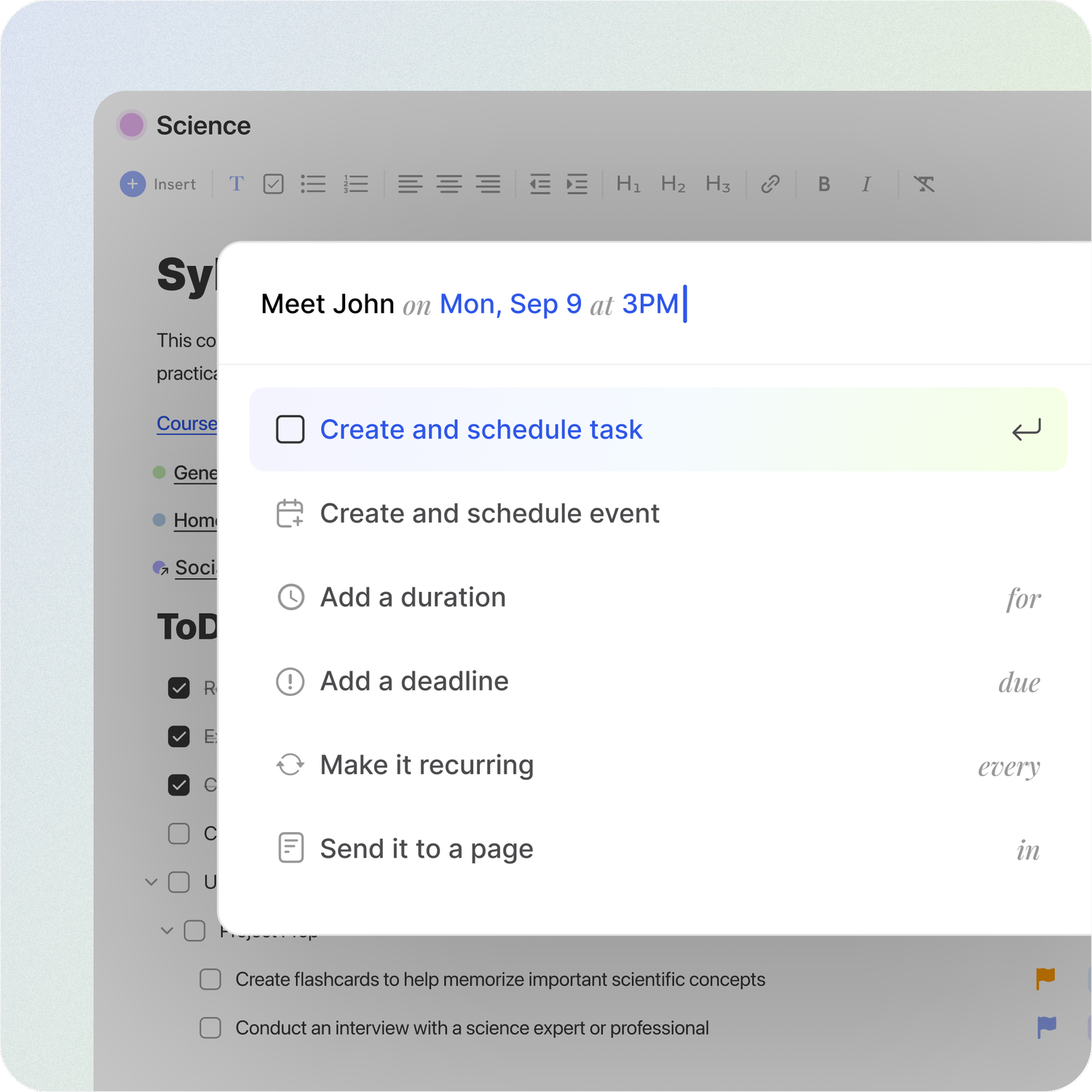 Quick add console, natural language processing app, bydesign feature, best todolist app
